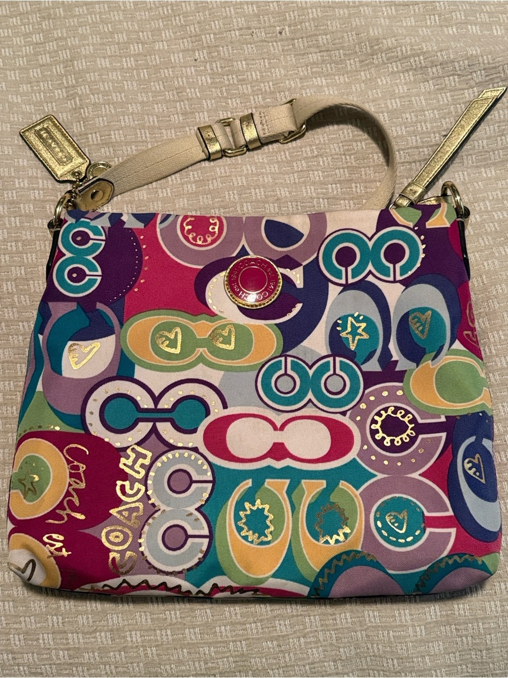 Coach Poppy Graffiti Multicolor Print Crossbody Bag - Pink/Teal
